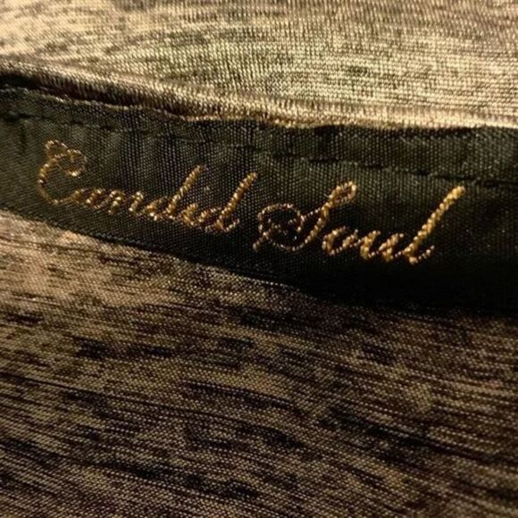 Candid Soul Tops Women's Size Large Draped Studded Neckline Short Sleeves Gray - Picture 7 of 8